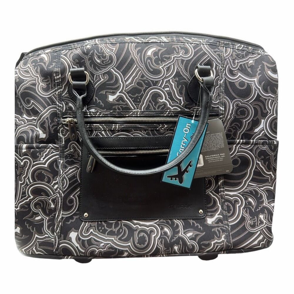 CALPAK Zanny Carry On Friendly Black Purple White Rolling Bag 3 Way Laptop Pouch